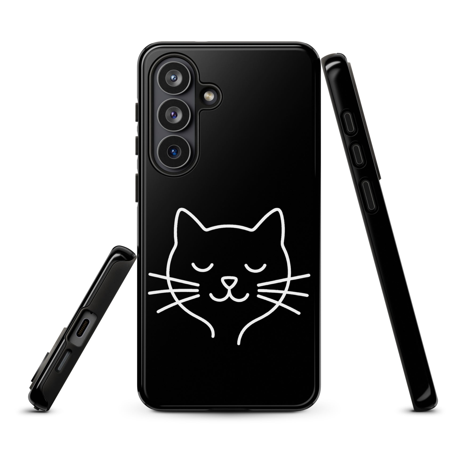 Phone Case for Samsung Galaxy with cute minimalist cat line art design in black and white, perfect for cat lovers seeking style and protection.
