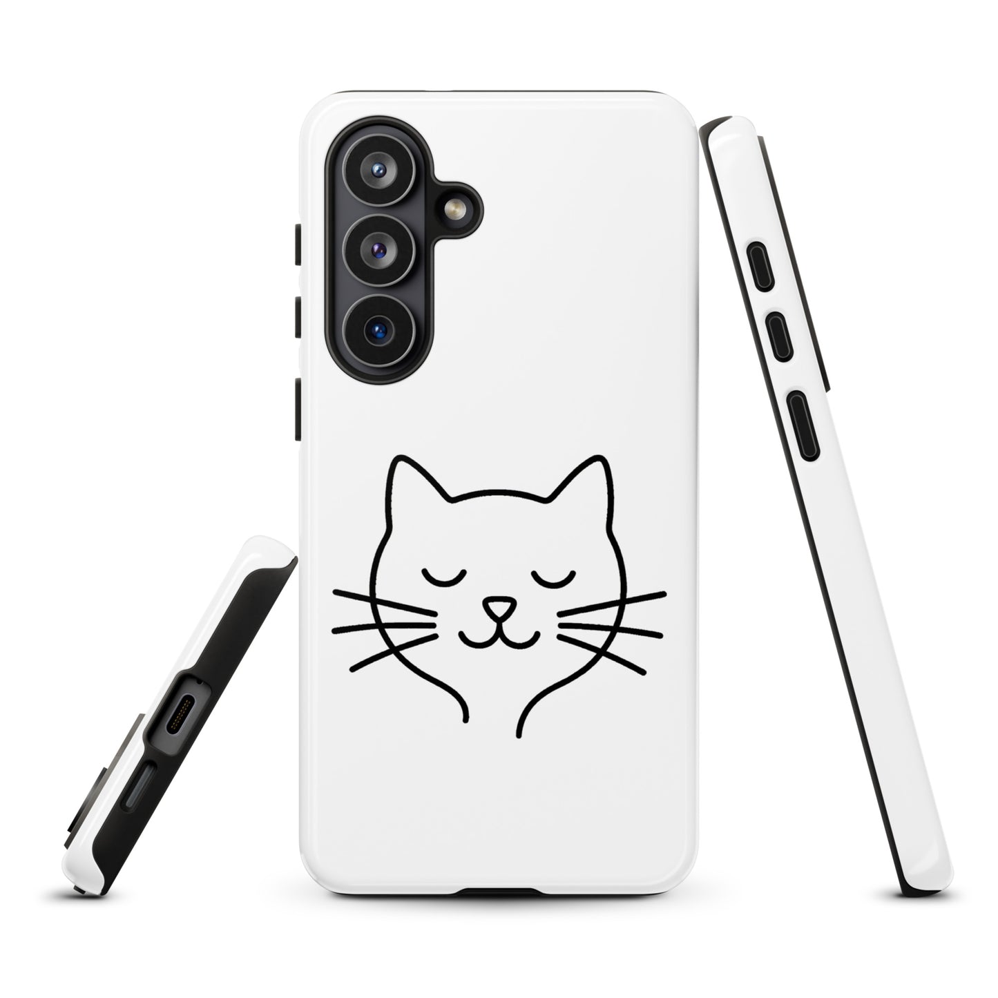 Phone Case for Samsung Galaxy with cute minimalist cat line art design in white and black, perfect for cat lovers seeking style and protection.