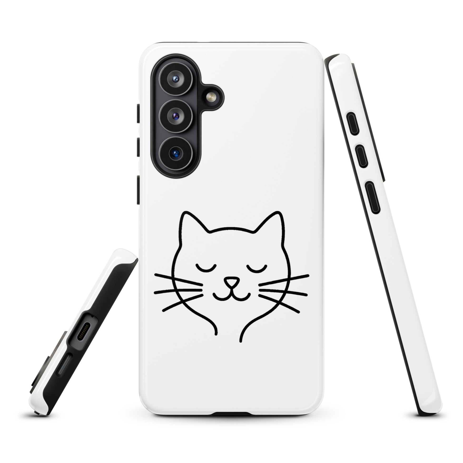 Phone Case for Samsung Galaxy with cute minimalist cat line art design in white and black, perfect for cat lovers seeking style and protection.