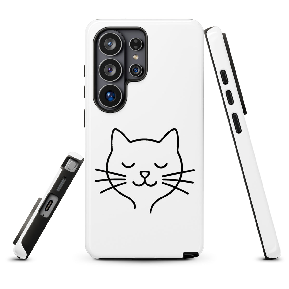 Phone Case for Samsung Galaxy with cute minimalist cat line art in black on white, perfect for cat lovers seeking stylish protection.