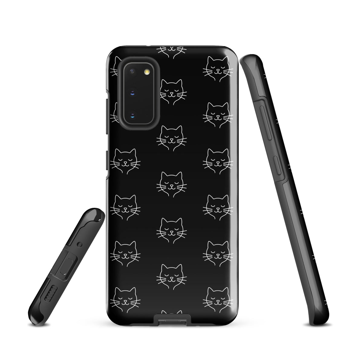 Phone Case for Samsung Galaxy with cute minimalist black and white cat pattern design, perfect for stylish protection.
