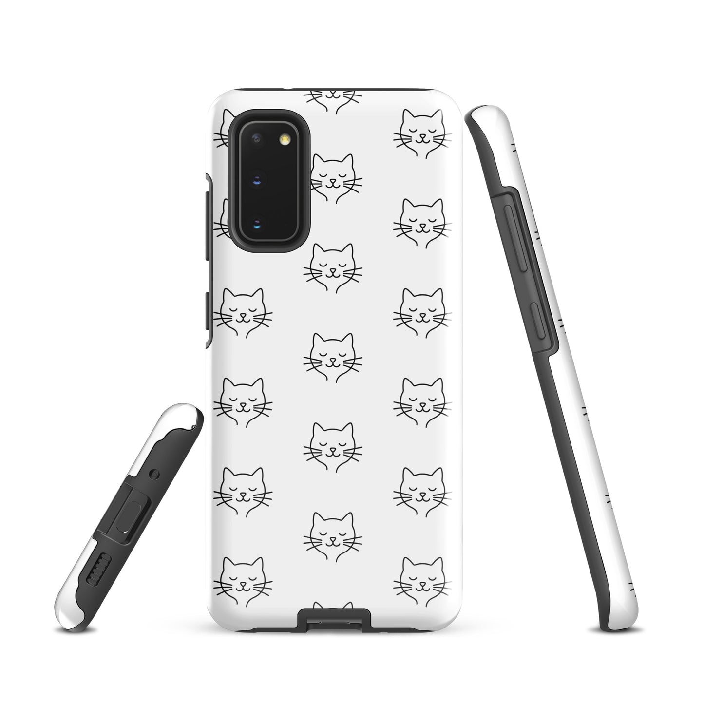 Phone Case for Samsung Galaxy with cute minimalist cat pattern, white and black design, providing stylish protection for cat enthusiasts.