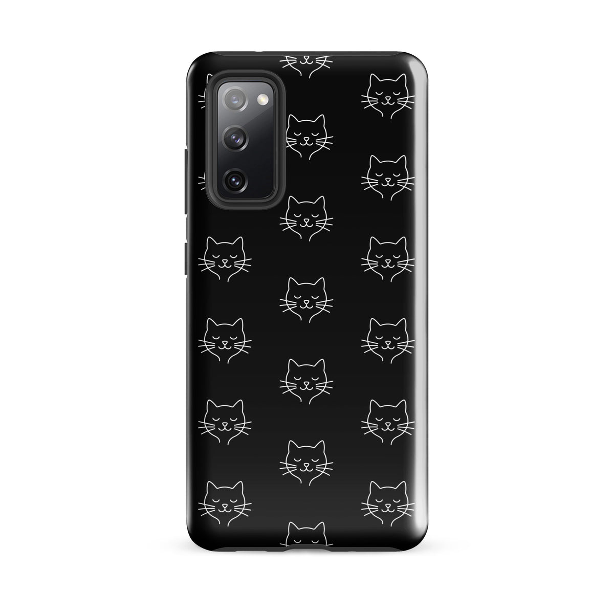 Phone Case for Samsung Galaxy with cute minimalist cat pattern in black and white, offering stylish protection for cat lovers.