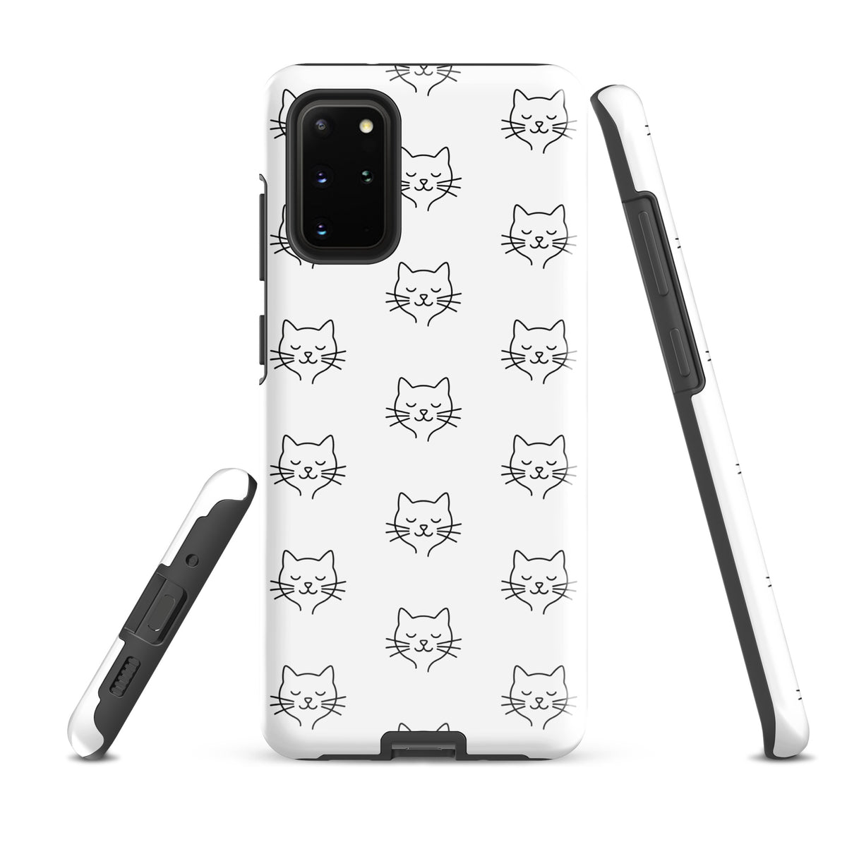 Phone Case for Samsung Galaxy with cute minimalist cat pattern in black and white, offering stylish protection for cat lovers.