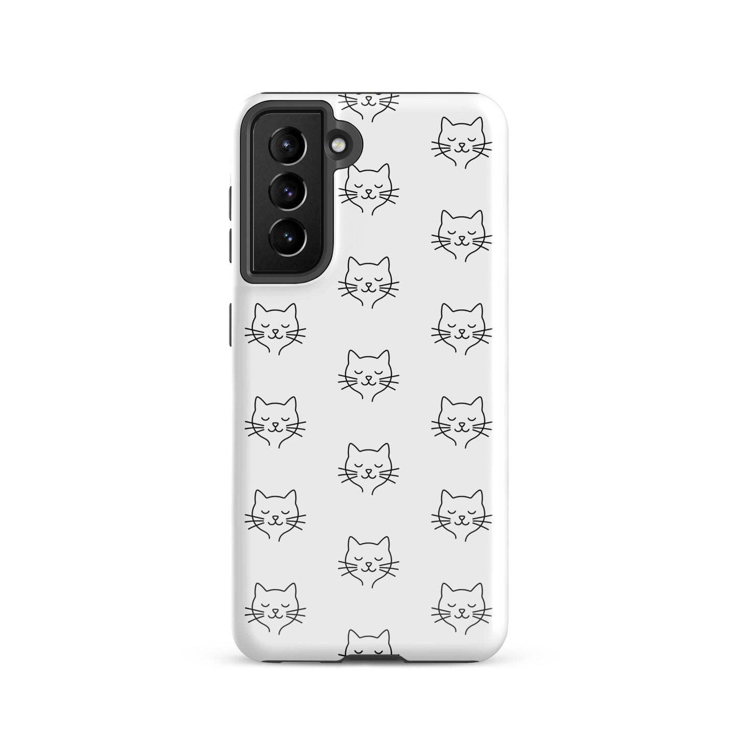 Phone Case for Samsung Galaxy with cute minimalist cat pattern design in white and black for cat lovers seeking style and protection.
