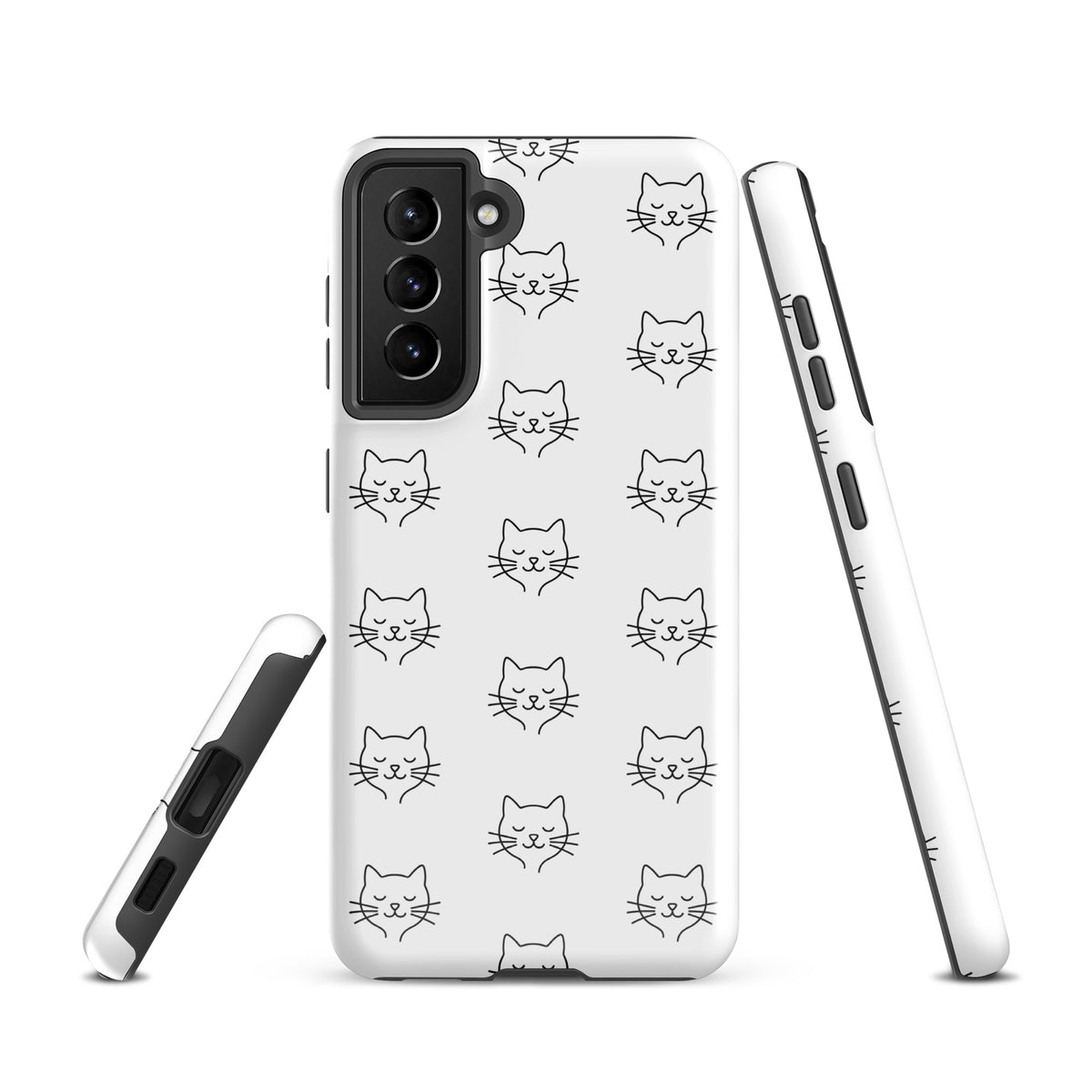 Cute minimalist cat pattern design Phone Case for Samsung Galaxy in white and black, offering chic style and superior protection.