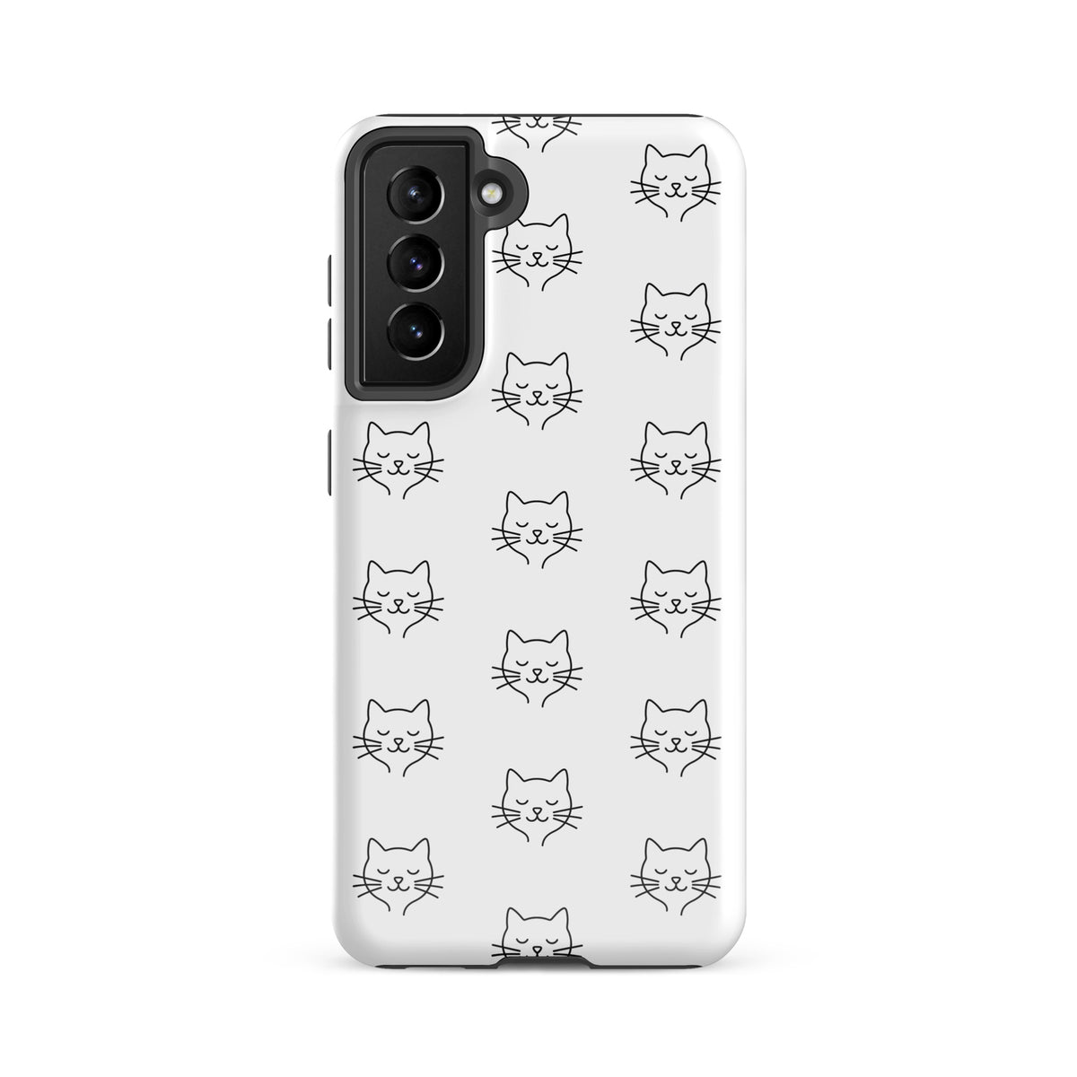Phone Case for Samsung Galaxy with cute minimalist cat pattern design in white/black, perfect for cat enthusiasts and device protection.