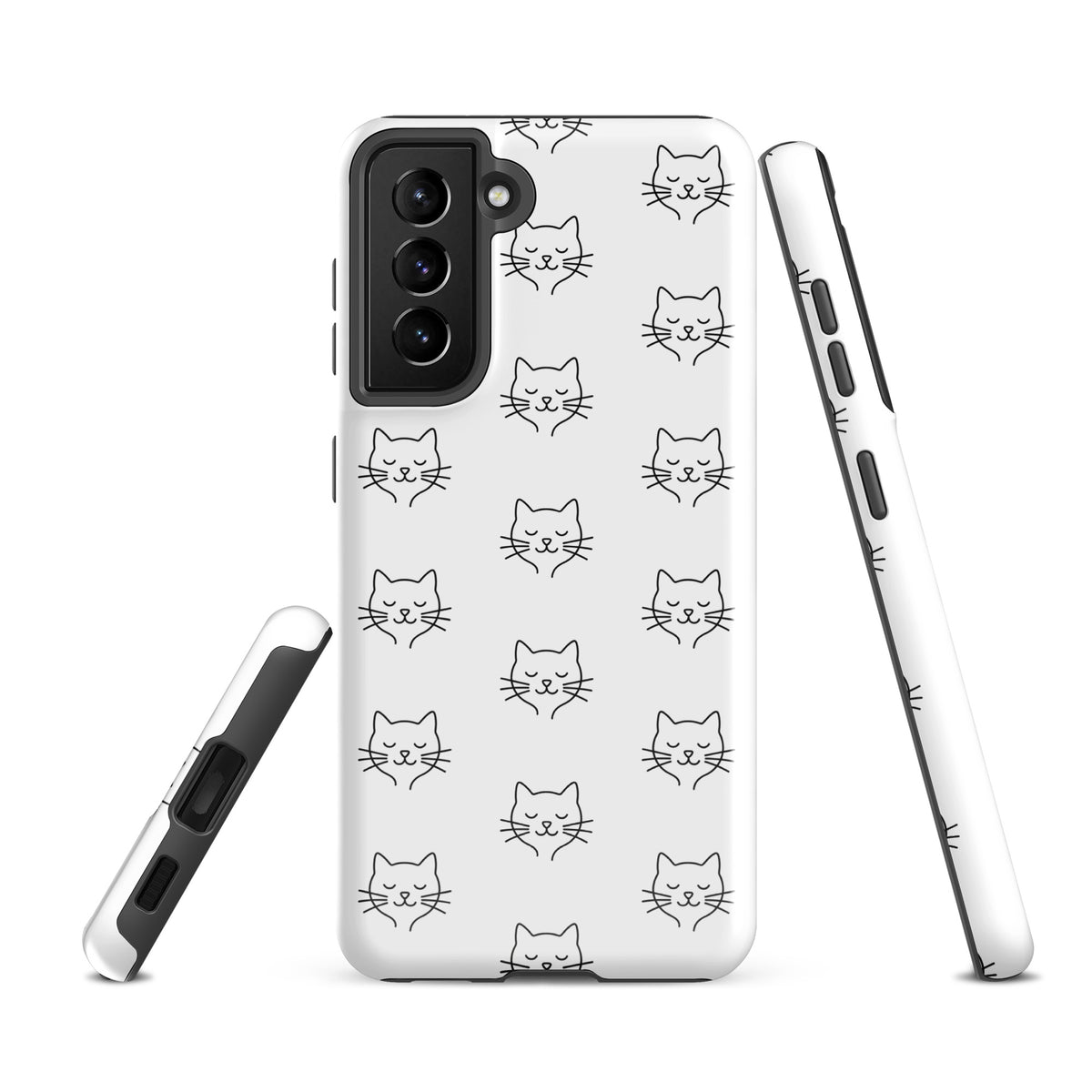Phone Case for Samsung Galaxy with minimalist cat pattern in white and black, offering chic protection for cat lovers.