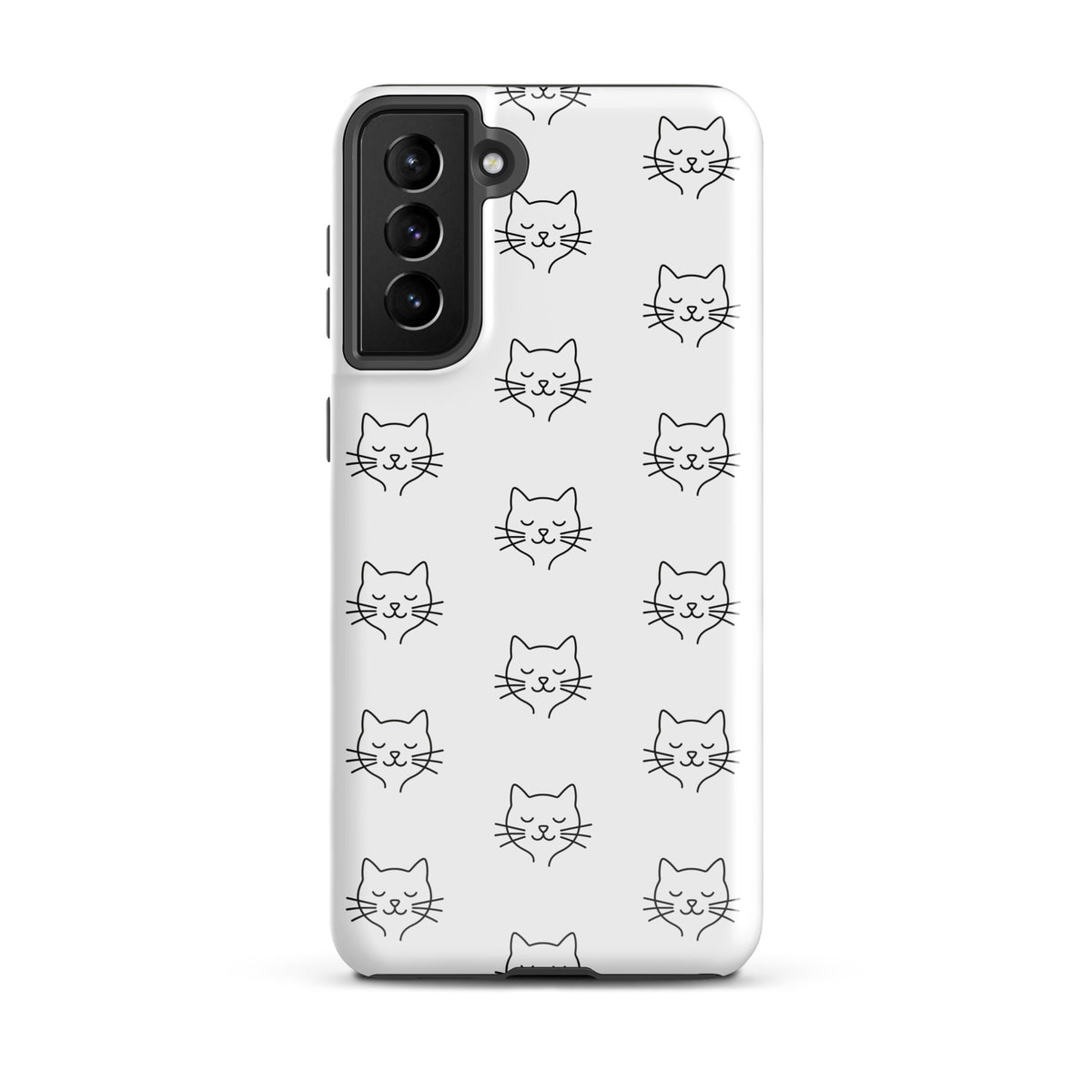Phone Case for Samsung Galaxy with cute minimalist cat pattern design in white and black, playful yet sophisticated look.