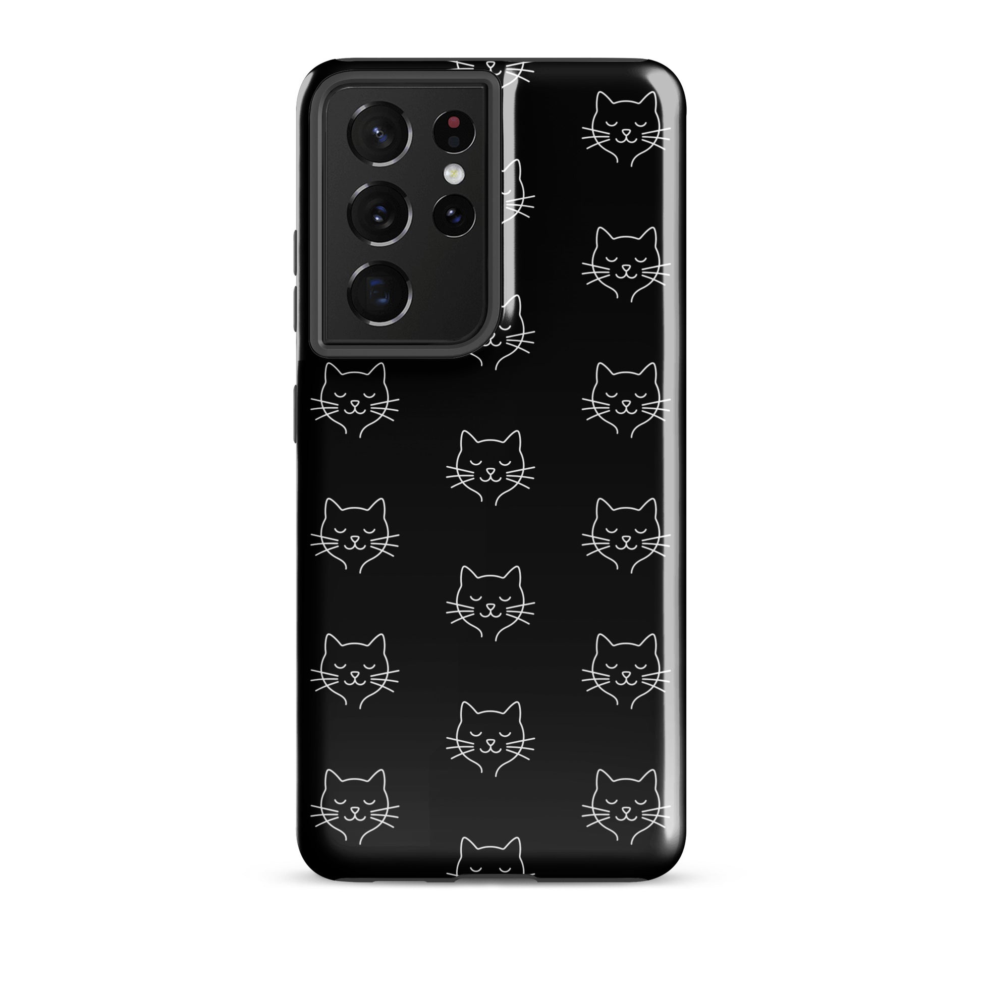Phone Case for Samsung Galaxy with cute minimalist black and white cat pattern design for stylish protection.