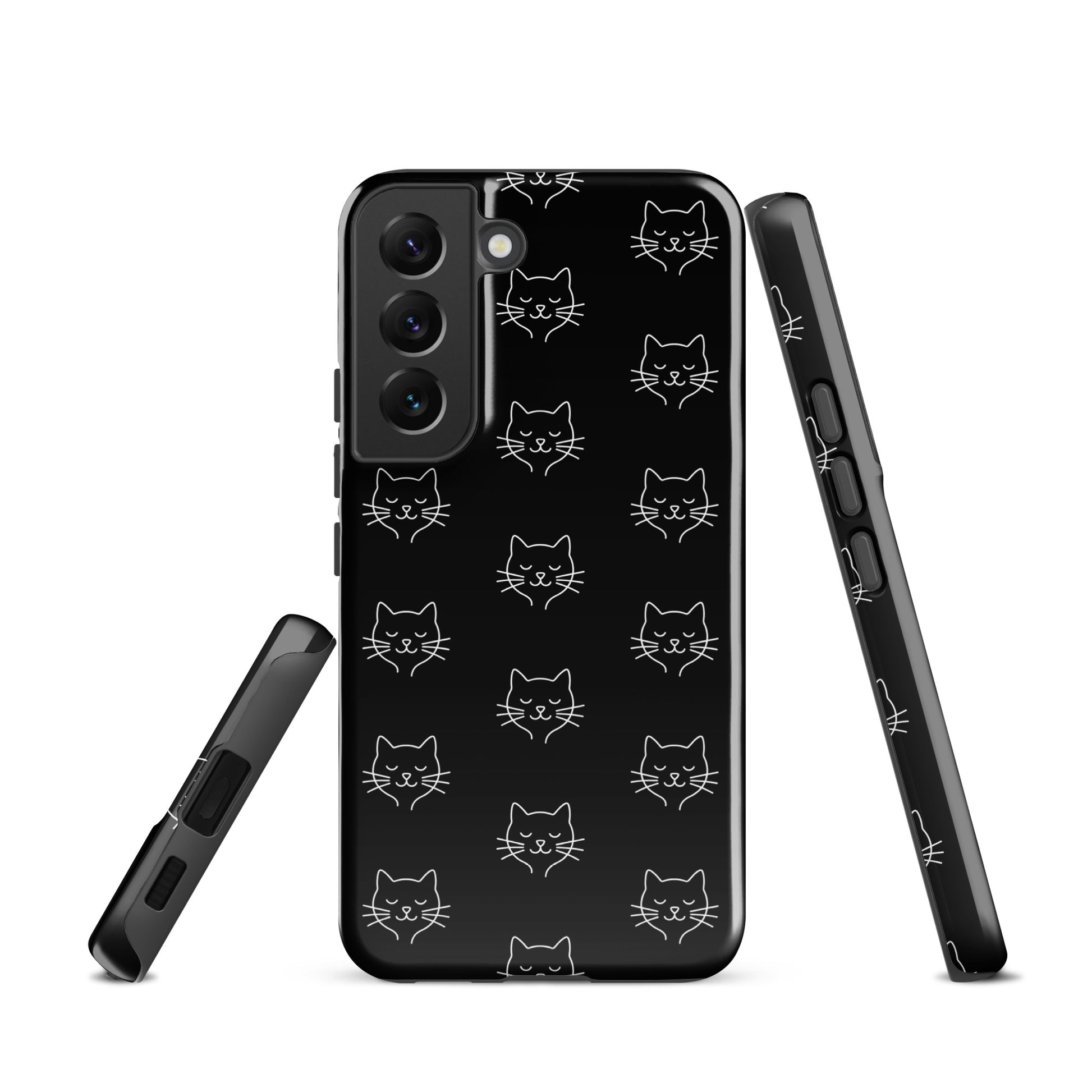 Phone Case for Samsung Galaxy with cute minimalist cat pattern in black and white, chic design offering superior protection.