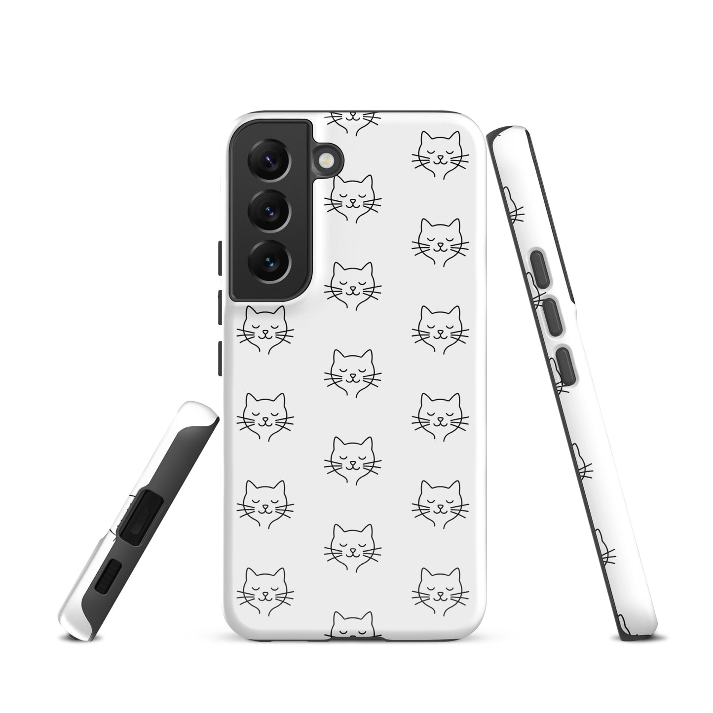 Phone Case for Samsung Galaxy with cute minimalist cat pattern design in white and black, offering stylish protection for your device.