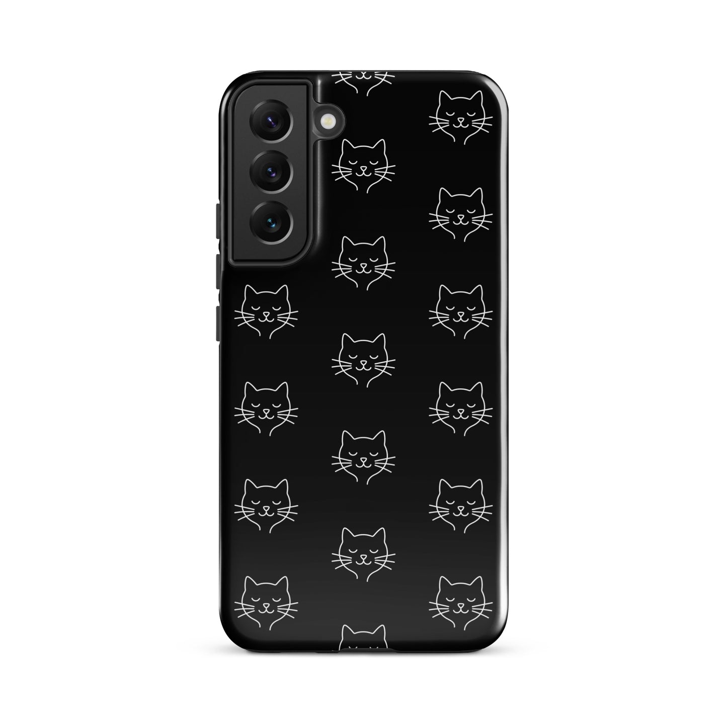 Phone Case for Samsung Galaxy with cute minimalist cat pattern design in black and white, stylish and protective.