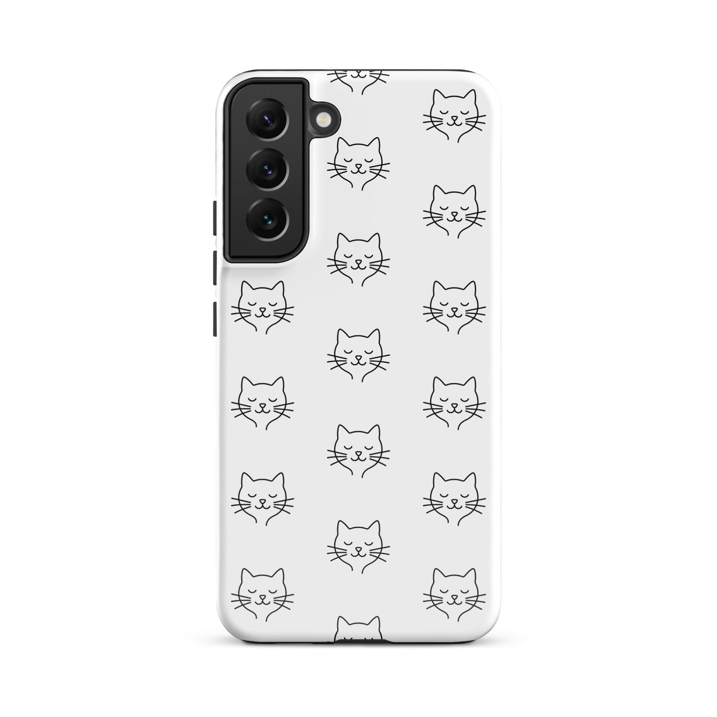 Phone Case for Samsung Galaxy with cute minimalist cat pattern design in white and black, stylish protection for cat lovers.