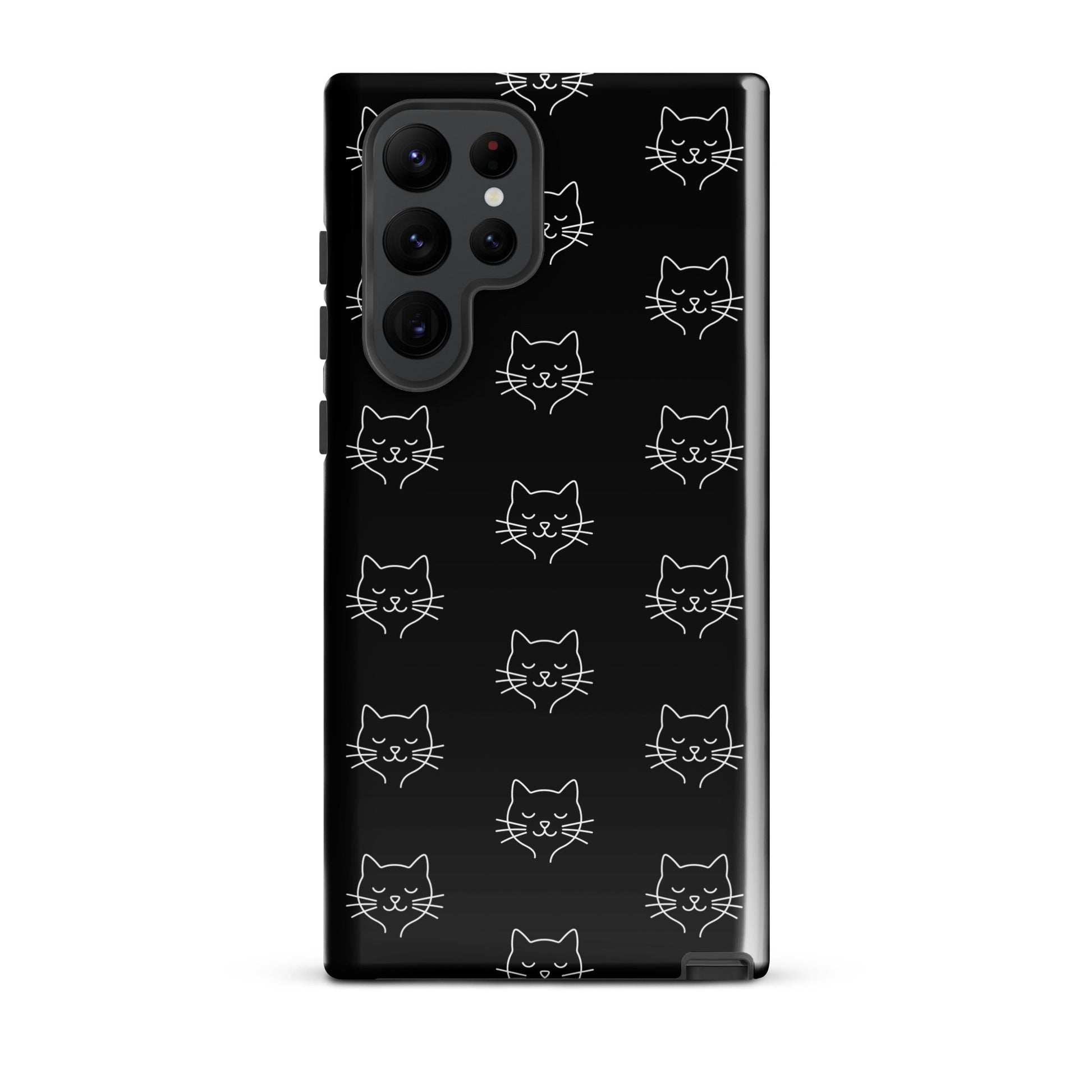 Phone Case for Samsung Galaxy with black and white minimalist cat design, offering stylish protection. Perfect for cat enthusiasts.