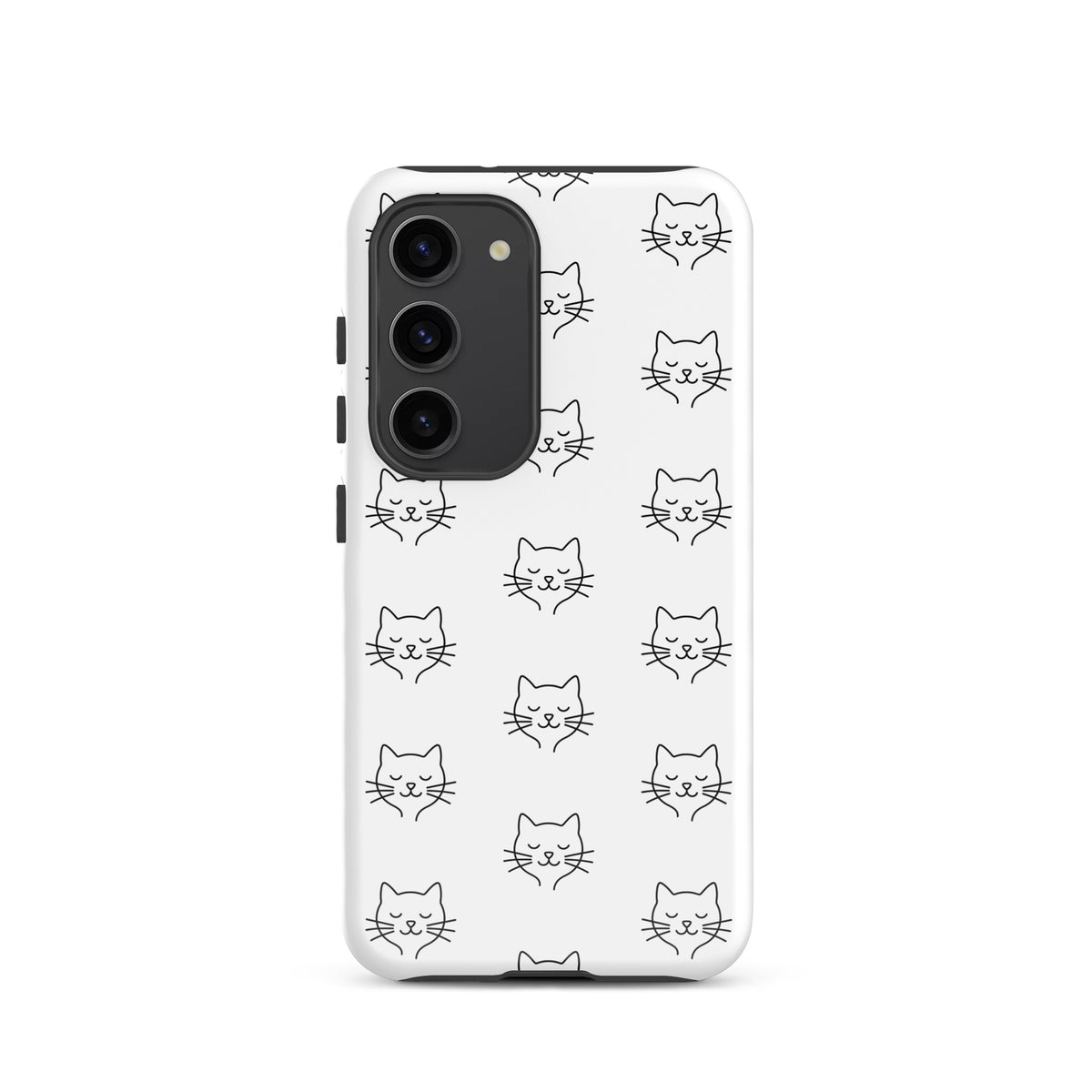 Phone Case for Samsung Galaxy with minimalist cat pattern in white and black, perfect for cat lovers seeking chic protection.