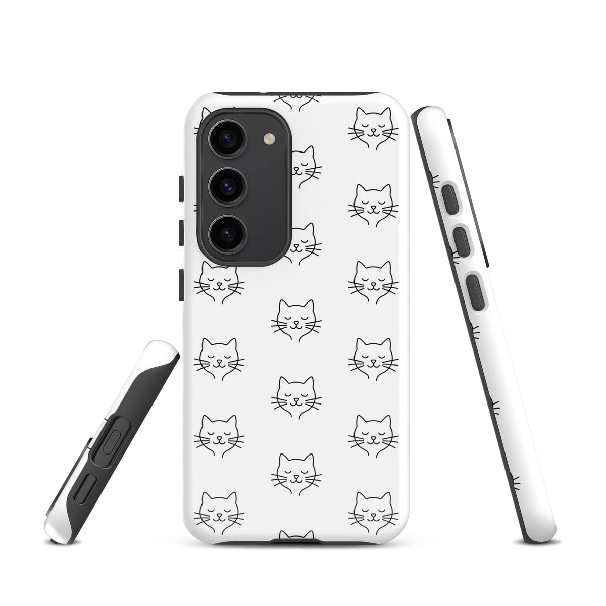 Phone Case for Samsung Galaxy with cute minimalist cat pattern in white and black, perfect for cat enthusiasts seeking stylish protection.