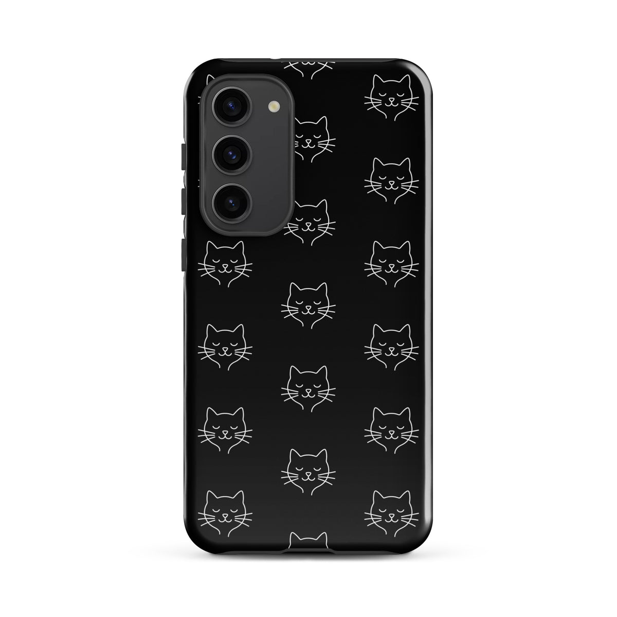 Phone Case for Samsung Galaxy with cute minimalist cat pattern in black and white, perfect for cat lovers seeking style and protection.