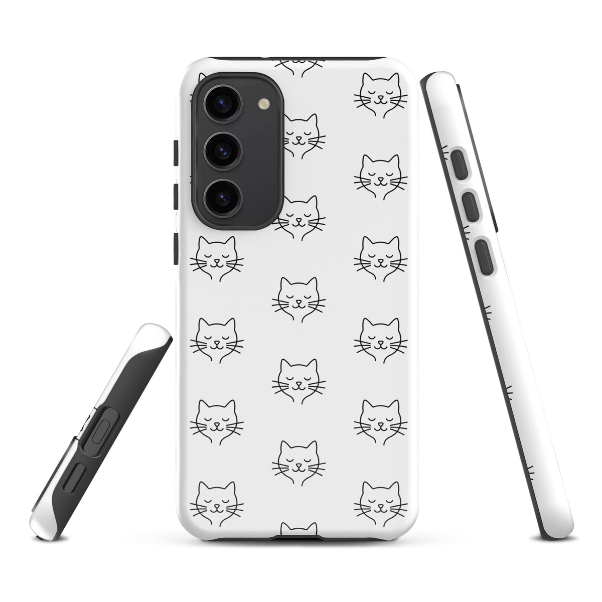 Phone Case for Samsung Galaxy with cute minimalist cat pattern in black and white. Stylish protection for cat enthusiasts.