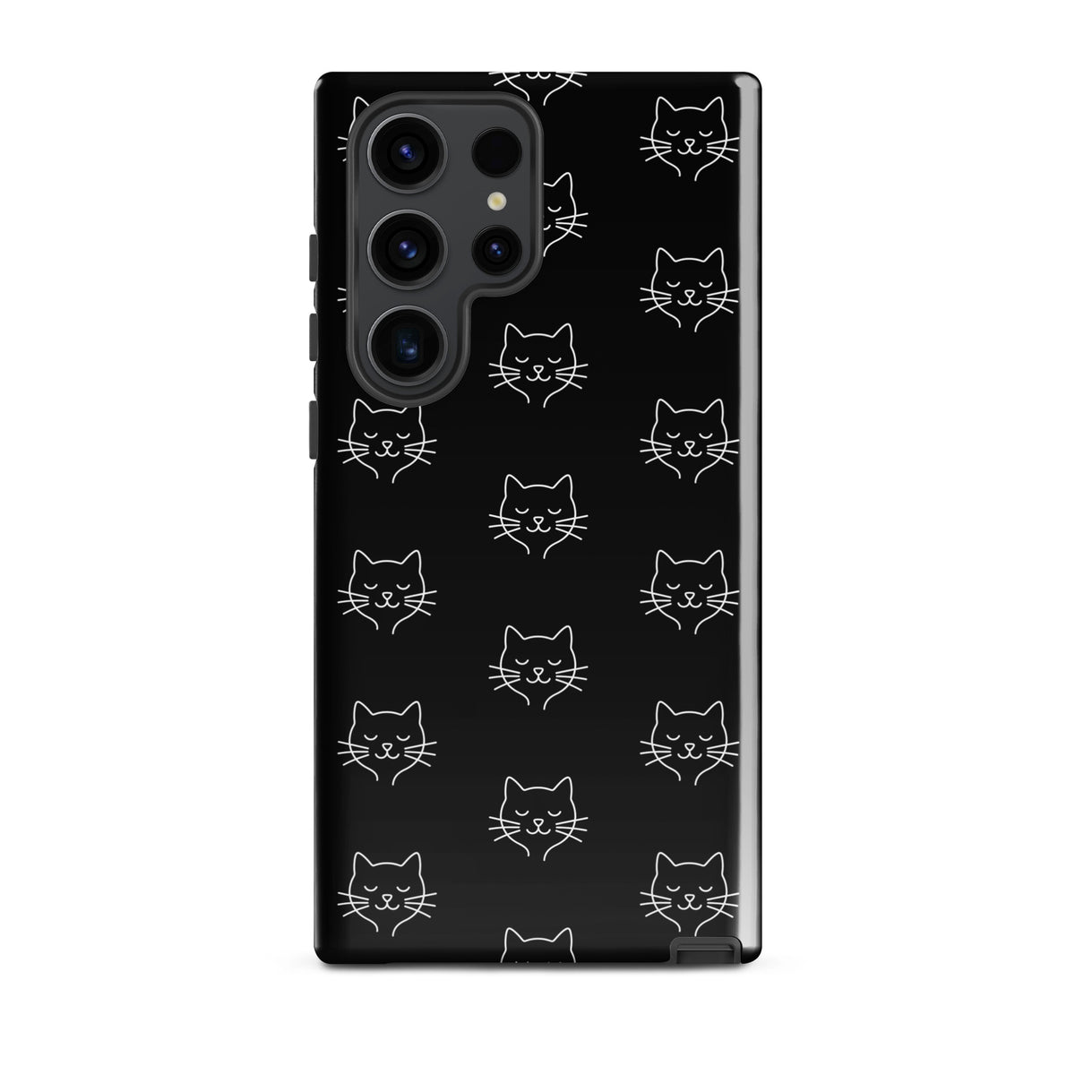 Phone Case for Samsung Galaxy with cute minimalist cat pattern design in black and white, perfect for cat lovers seeking style and protection.