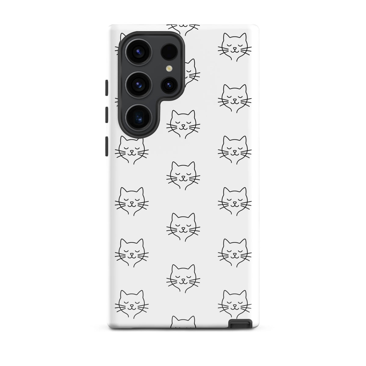 Phone Case for Samsung Galaxy with cute minimalist cat pattern design in white and black, providing stylish and durable protection.