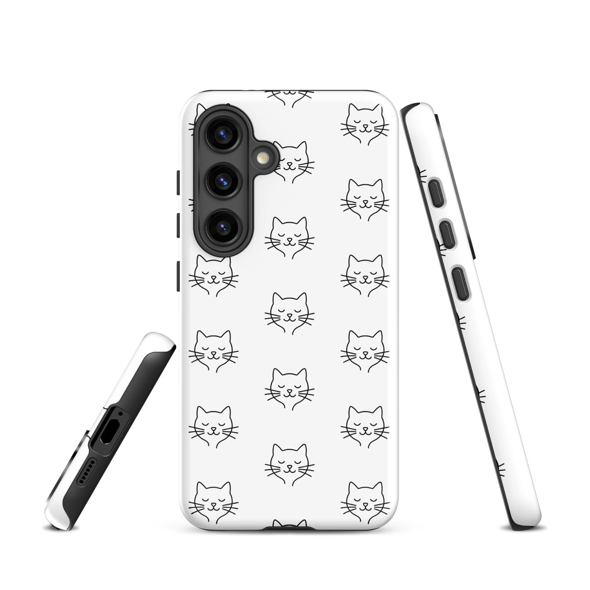 Phone Case for Samsung Galaxy with minimalist cat pattern design in white and black, offering playful and sophisticated style.