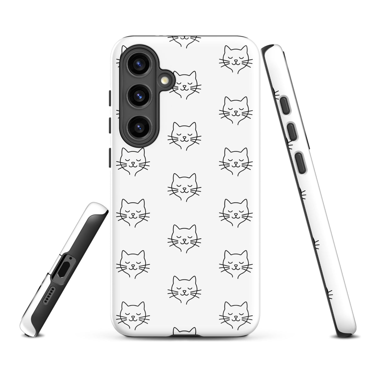 Phone Case for Samsung Galaxy with cute minimalist cat pattern in white and black, offering chic protection for cat lovers.