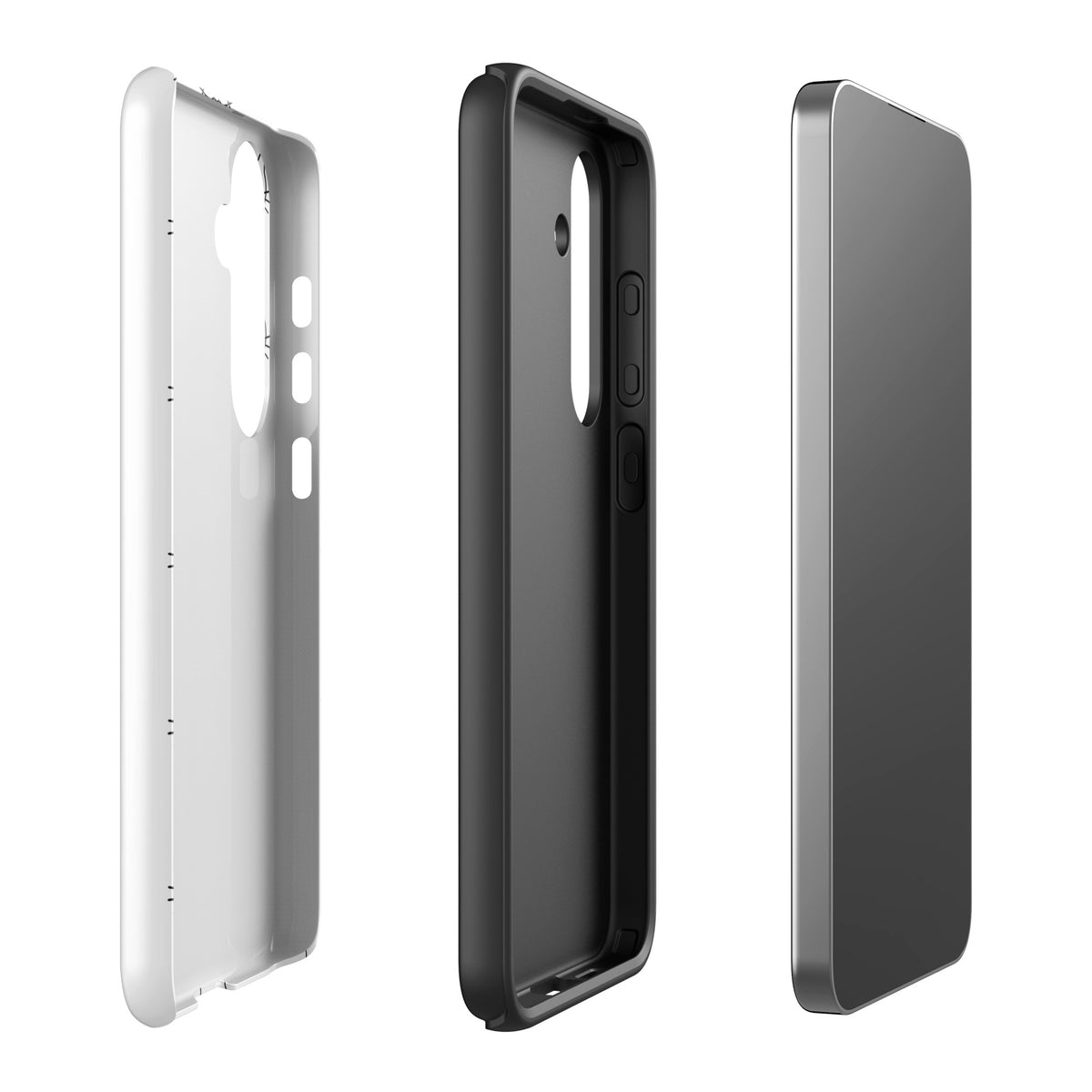 Phone Case with minimalist cat pattern design for Samsung Galaxy in white and black, offering stylish protection for cat enthusiasts.