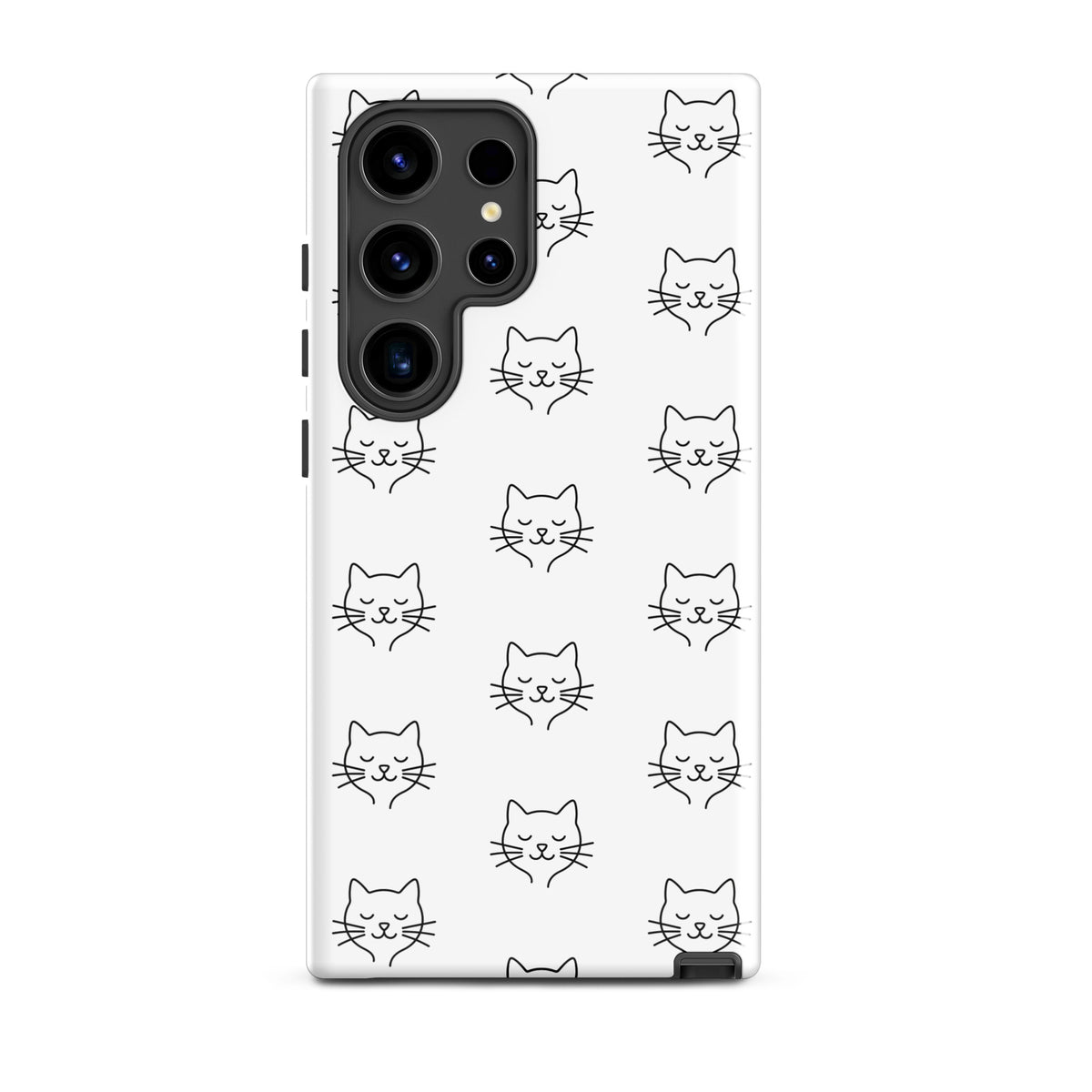 Phone Case for Samsung Galaxy with cute minimalist cat pattern design in white and black, offering stylish protection for cat lovers.