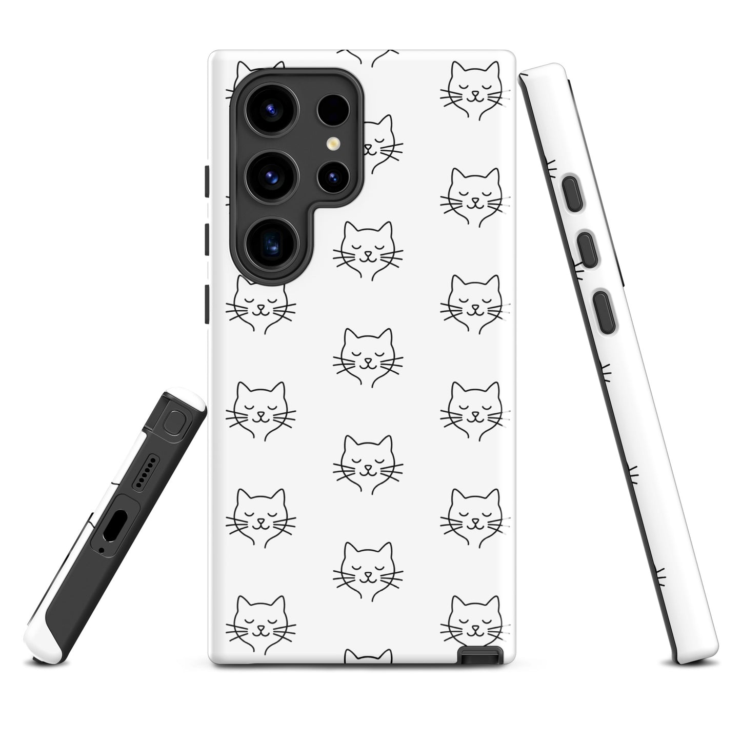 Phone Case for Samsung Galaxy with minimalist cat pattern design in white and black, perfect for style and protection.