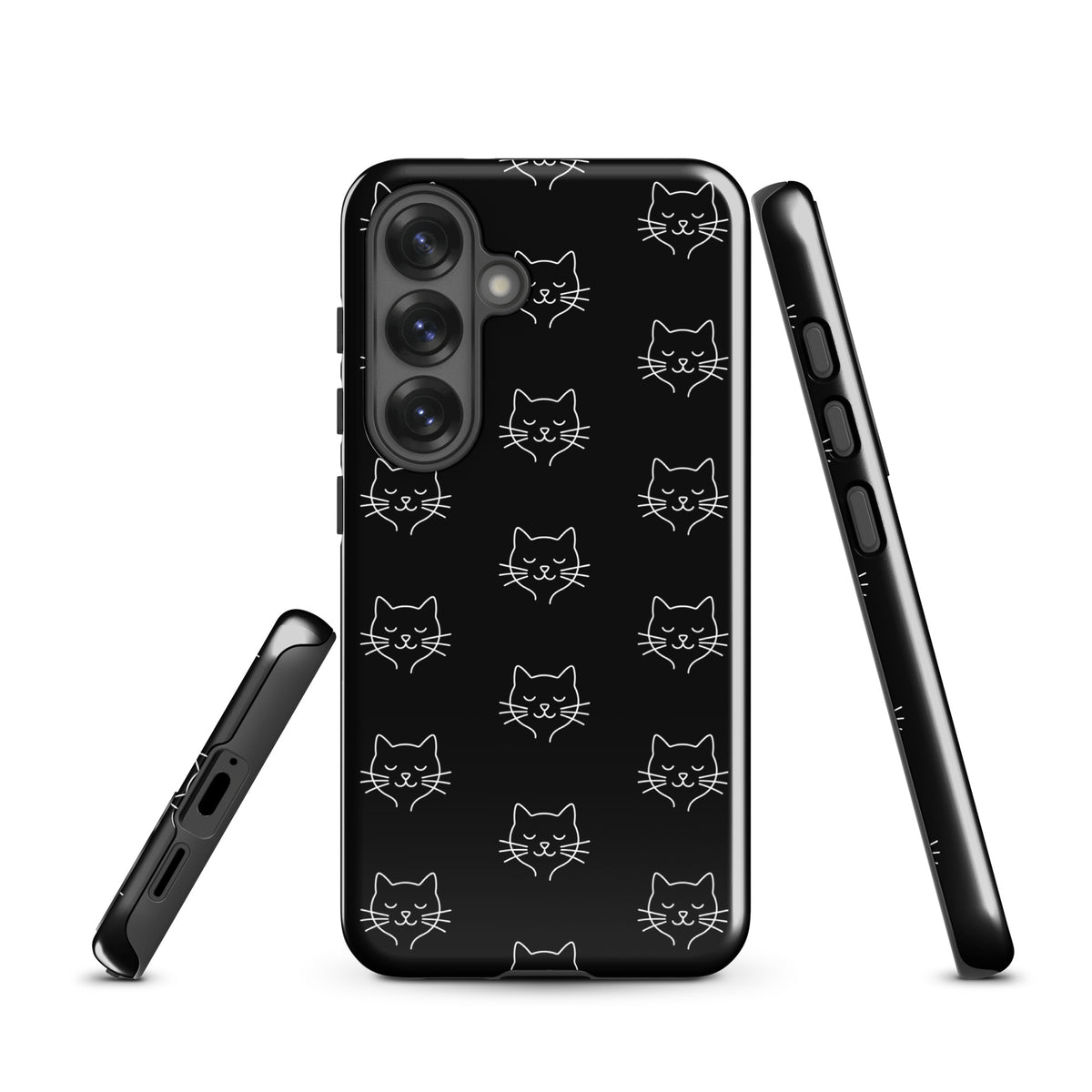 Phone Case for Samsung Galaxy with minimalist cat pattern design in black and white, offering stylish protection for cat lovers.