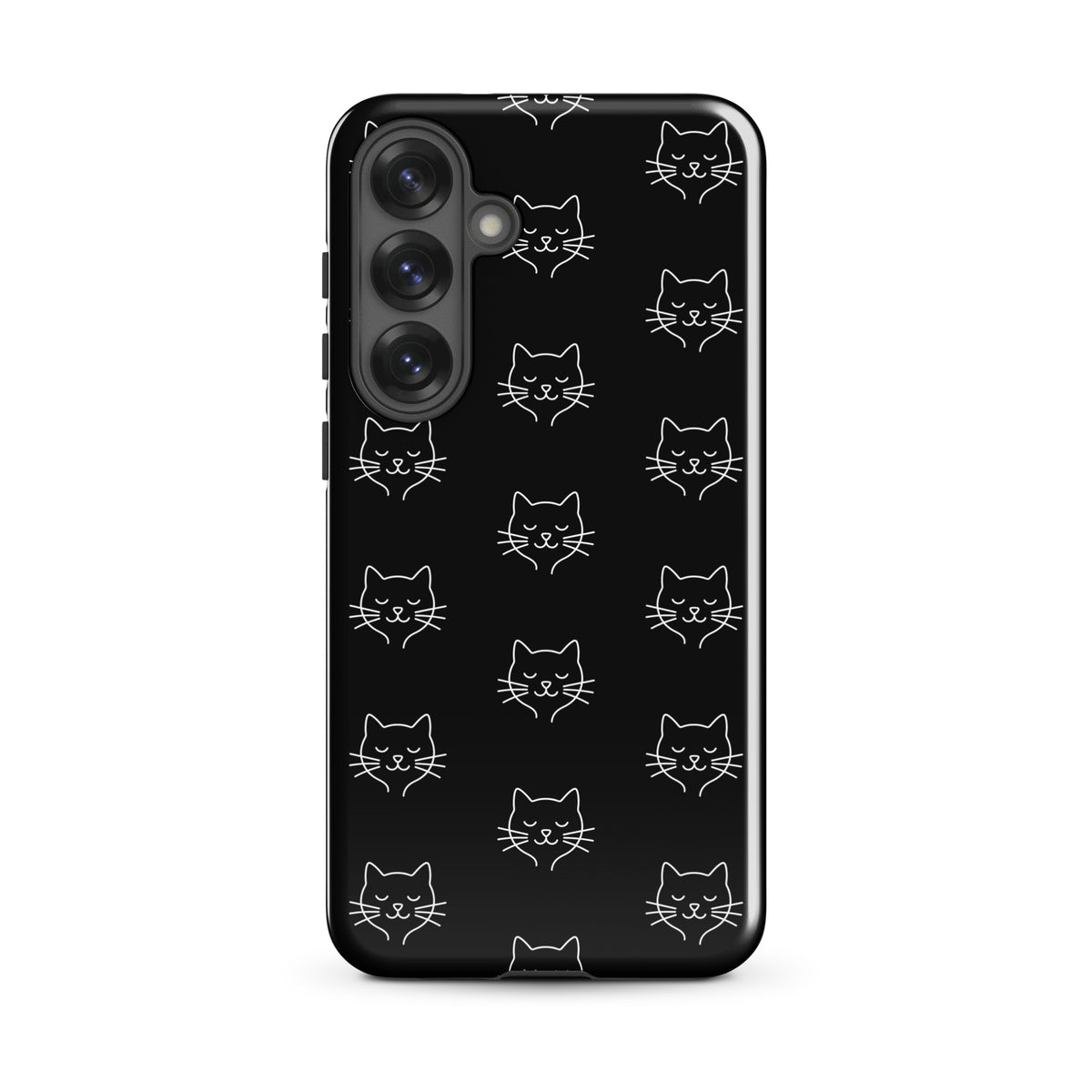 Phone Case for Samsung Galaxy with cute minimalist cat pattern, black and white design, offering stylish protection.