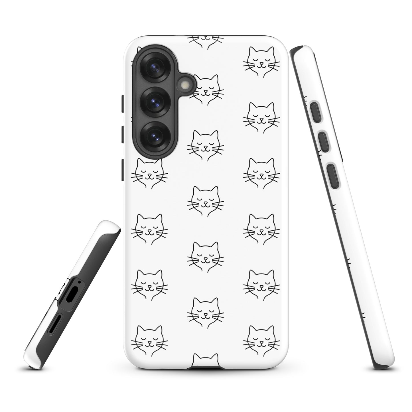 Phone Case for Samsung Galaxy featuring cute minimalist cat pattern in black and white, offers chic design and superior protection for cat lovers.
