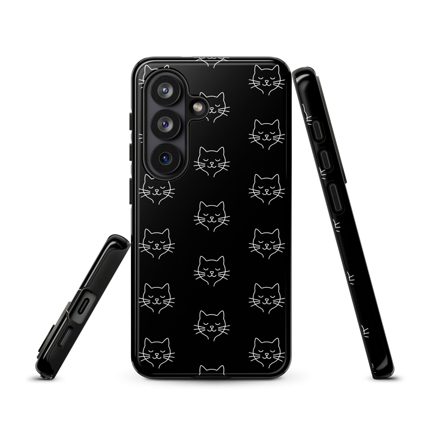 Phone Case for Samsung Galaxy with a cute minimalist black and white cat pattern design, offering stylish protection.