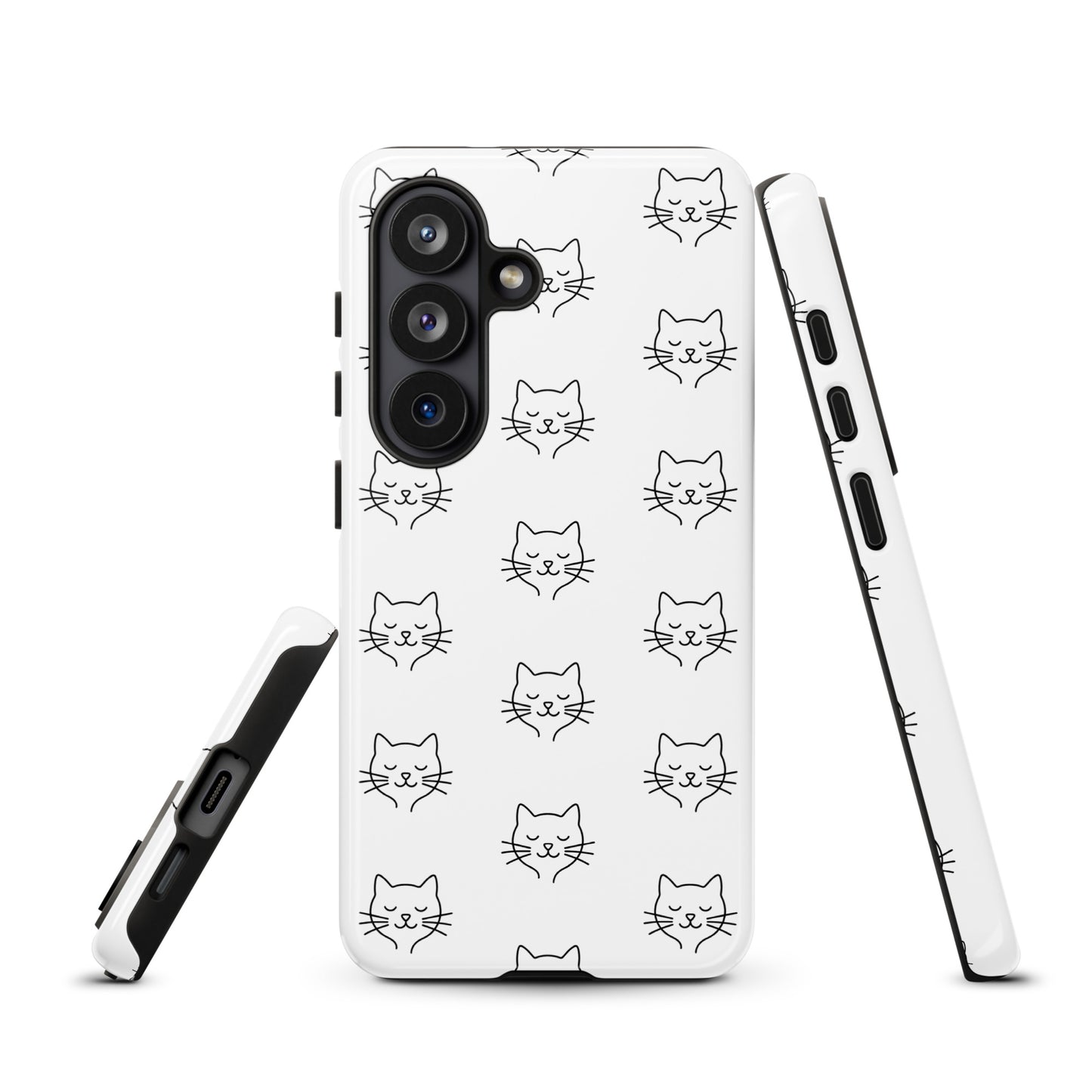 Phone Case for Samsung Galaxy with cute minimalist cat pattern design in white and black for cat enthusiasts seeking protection and style.