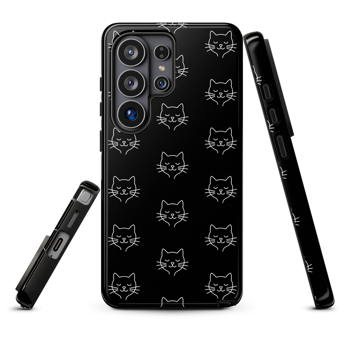 Phone Case for Samsung Galaxy with minimalist cat pattern in black and white, offering chic design and superior protection.