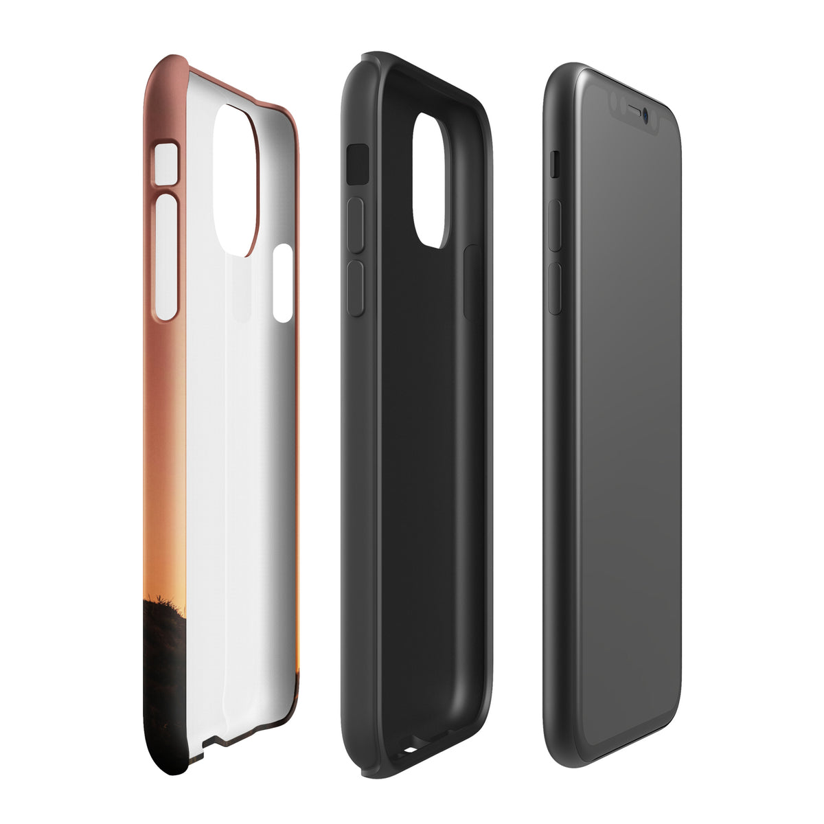 Phone Case for iPhone with motocross sunset dirt bike design, featuring rugged copper and black colors.