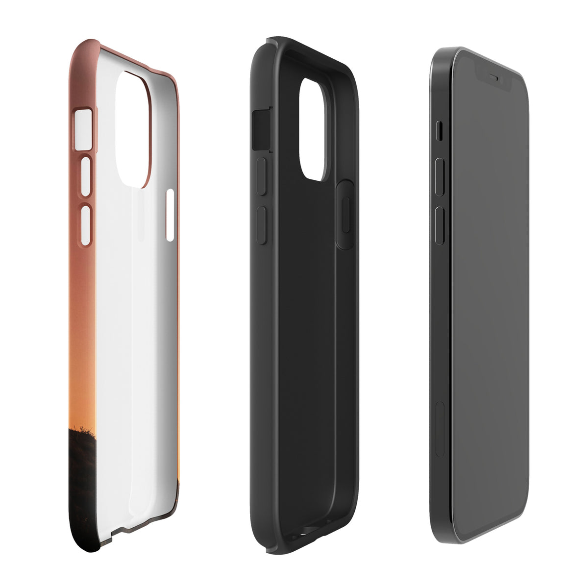 Phone Case for iPhone with motocross sunset dirt bike design, featuring dramatic copper, burnt orange hues, and rugged aesthetics.