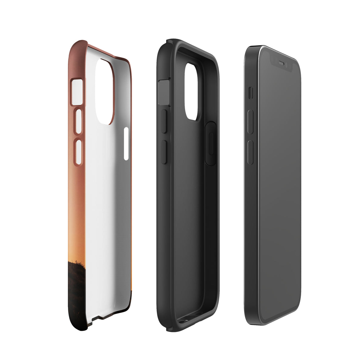 Phone Case for iPhone featuring motocross sunset dirt bike design in copper and black hues