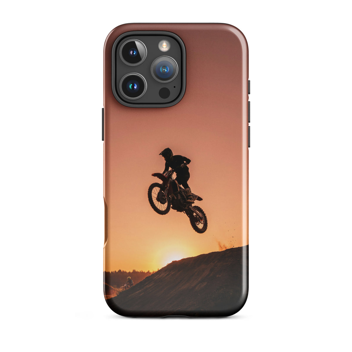 Phone Case for iPhone with motocross dirt bike silhouette against sunset design