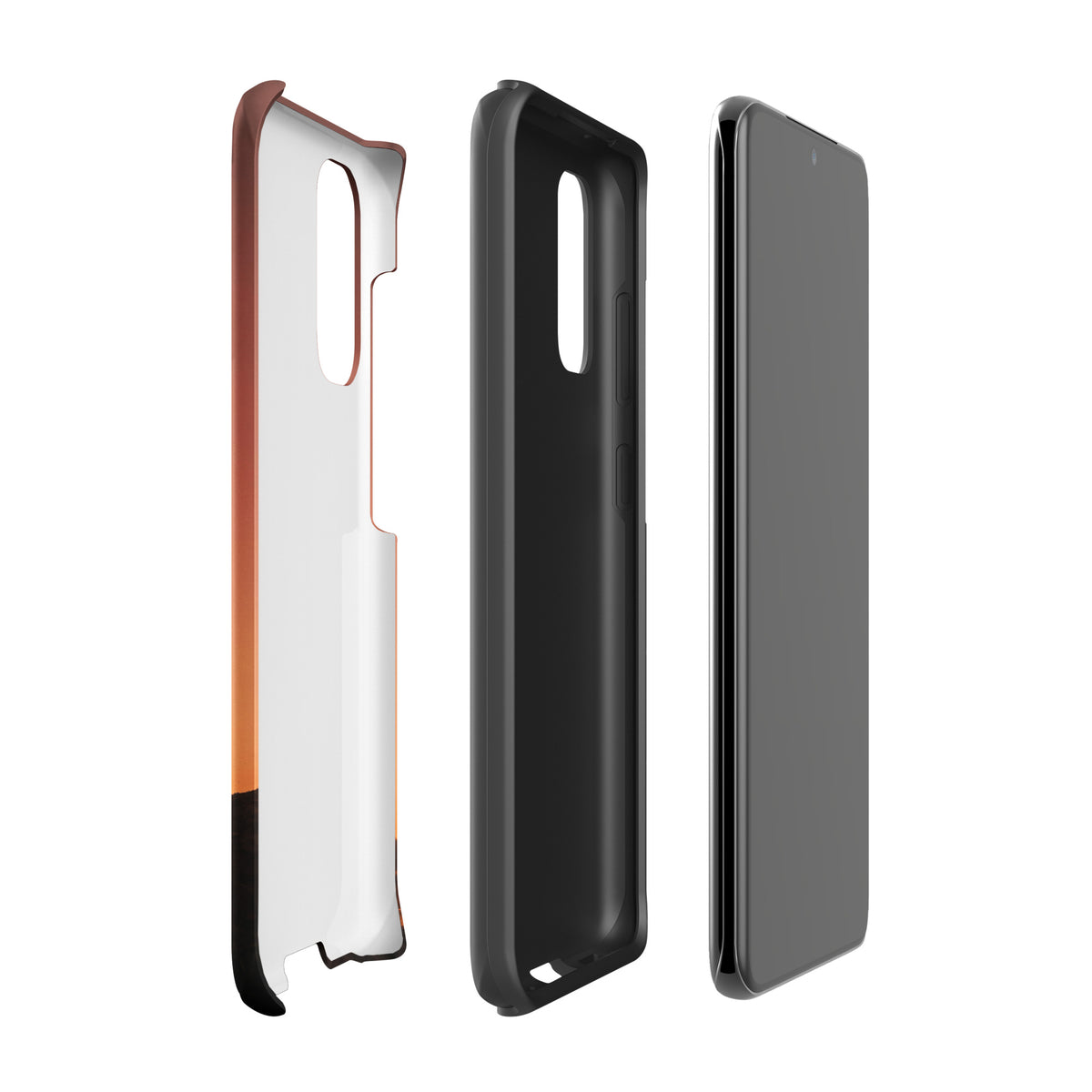 Phone Case for Samsung Galaxy with motocross sunset dirt bike design, featuring rugged colors of copper and orange.