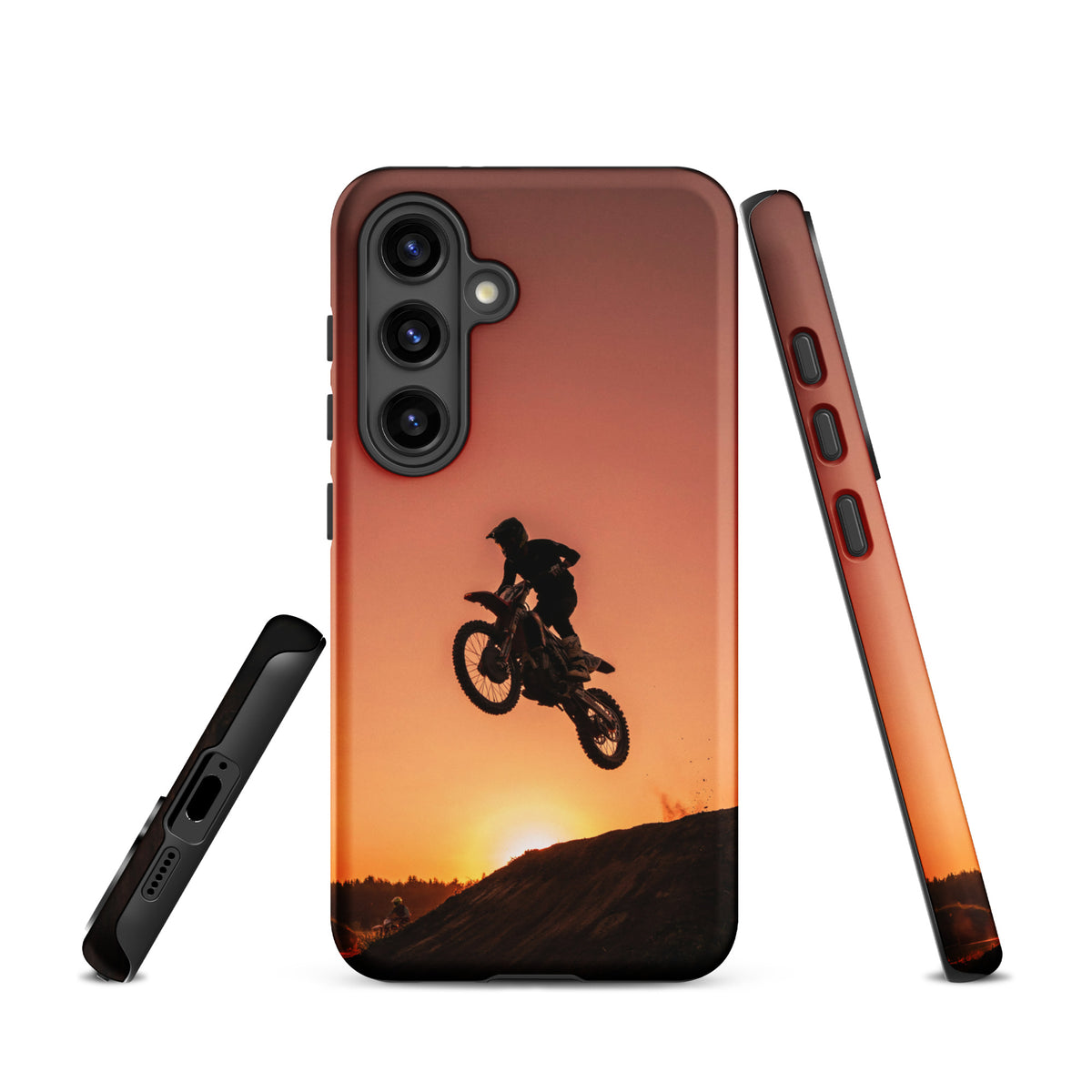 Phone Case for Samsung Galaxy featuring motocross dirt bike jump with sunset background.