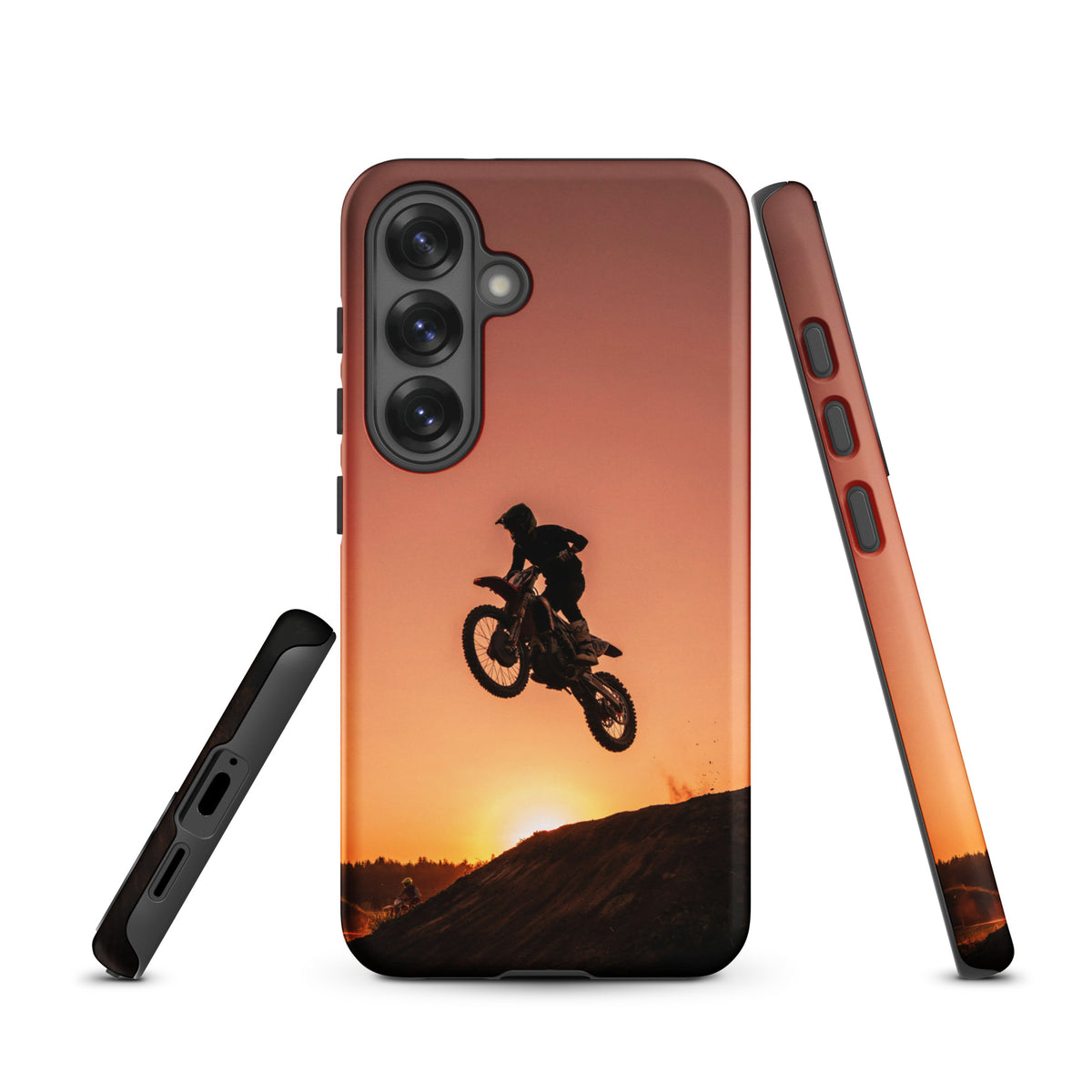 Phone Case for Samsung Galaxy with motocross sunset dirt bike design in copper and orange tones