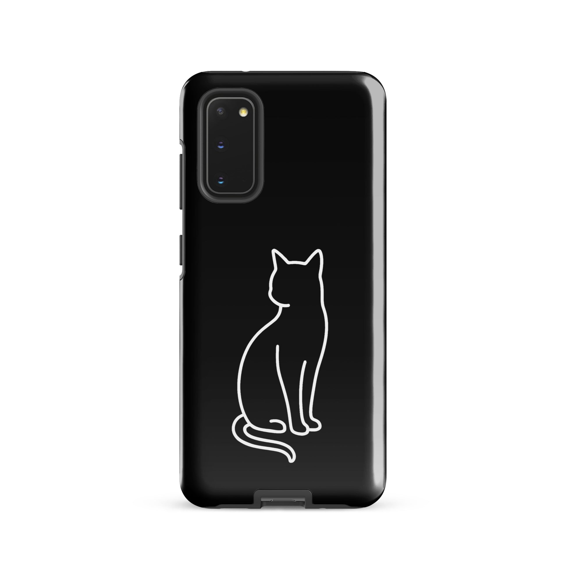 Black and white Phone Case for Samsung Galaxy featuring a stylish cat outline design for modern pet lovers.