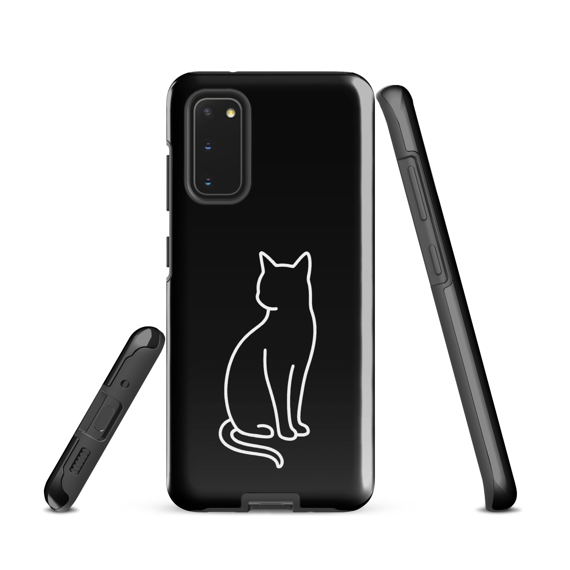 Phone Case for Samsung Galaxy with minimalist cat design in black and white, perfect for stylish pet lovers seeking robust protection.