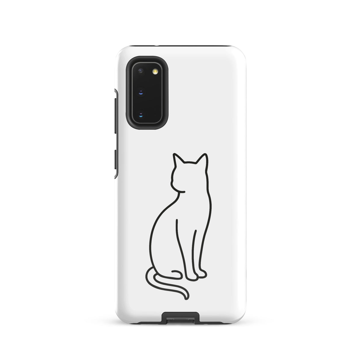 Phone Case for Samsung Galaxy featuring a minimalist cat design in black on a white background, ideal for modern pet lovers.