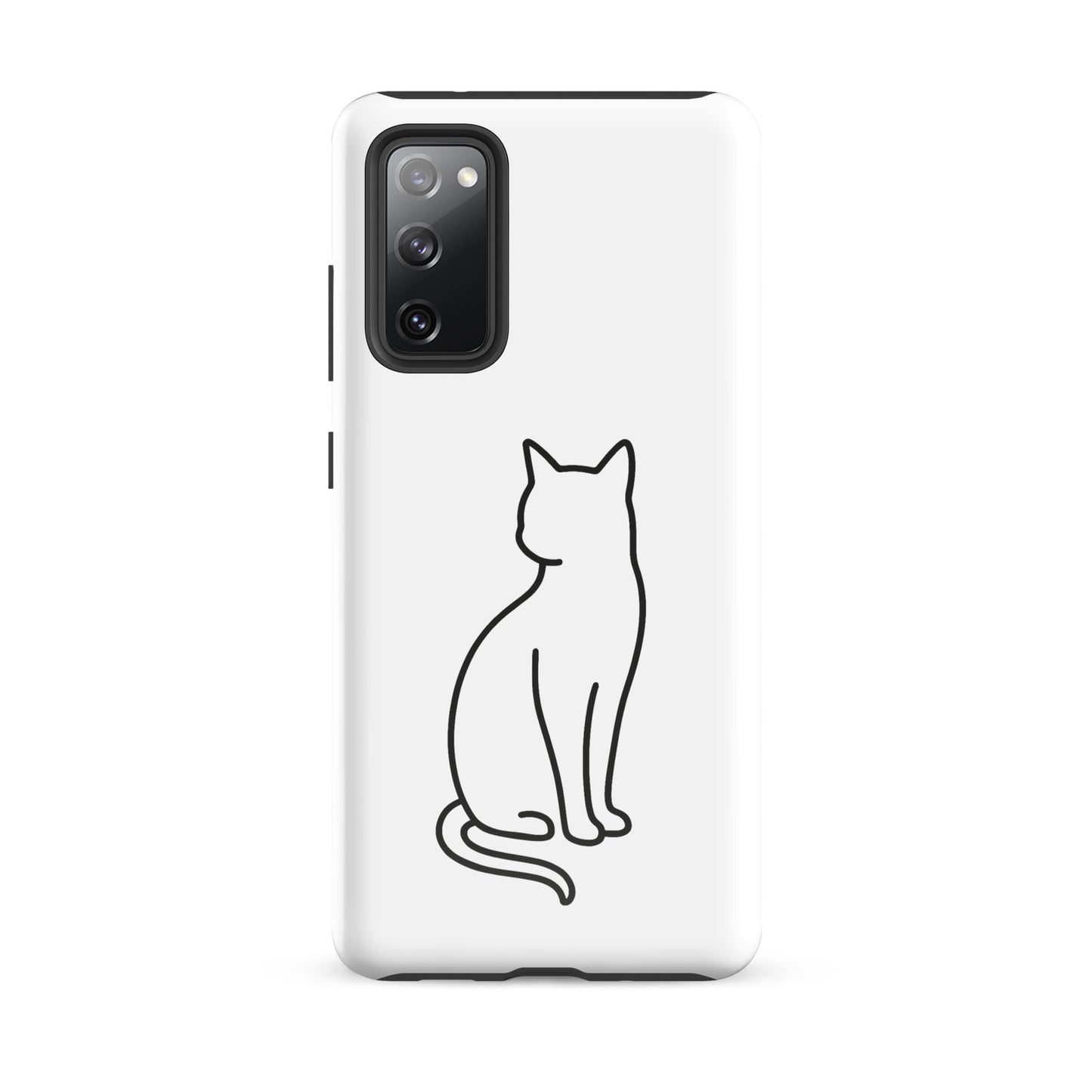 Phone Case for Samsung Galaxy with minimalist sitting cat design in black and white, stylish and protective for modern pet lovers.
