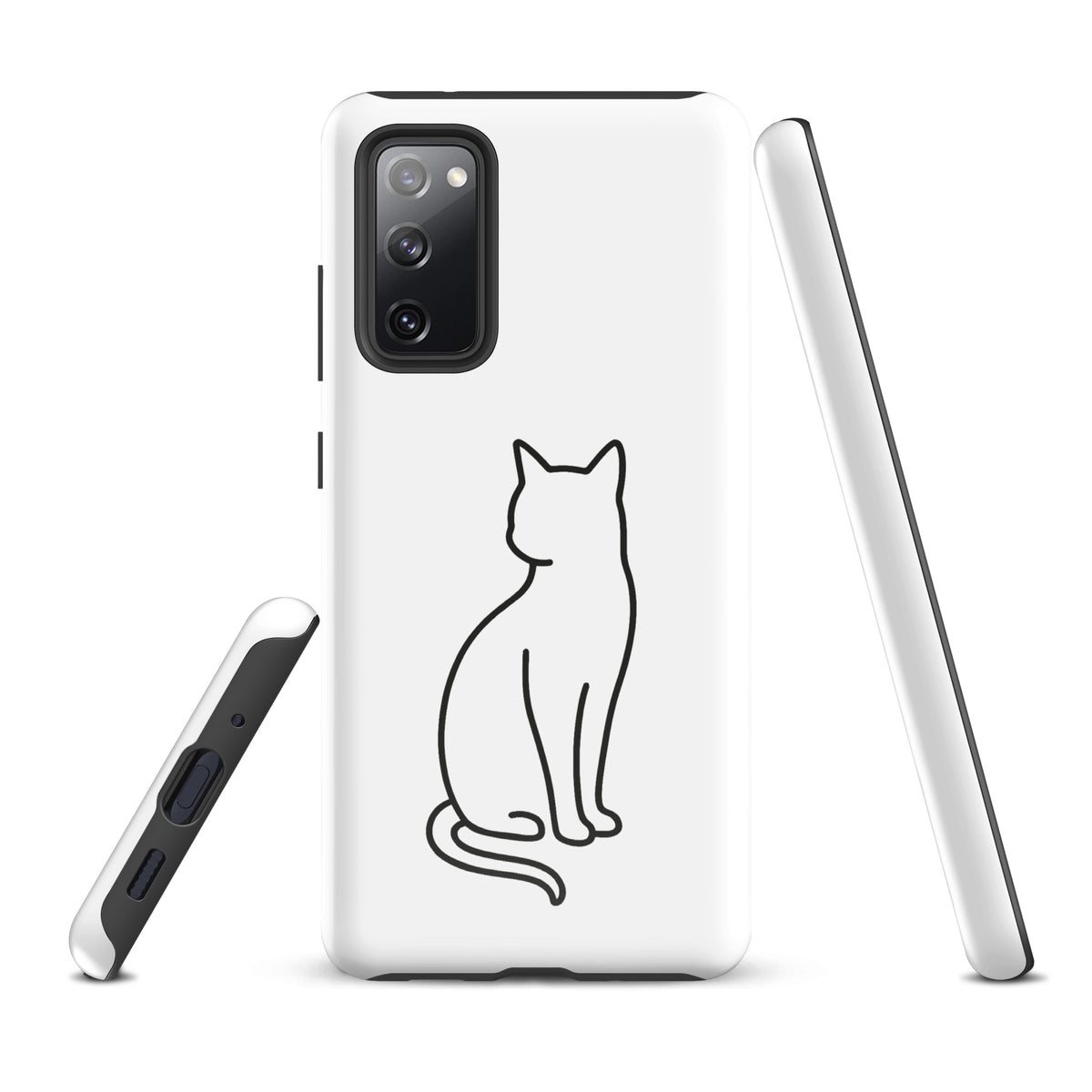 Phone Case for Samsung Galaxy featuring minimalist cat design in white and black, perfect for modern pet lovers seeking style and protection.