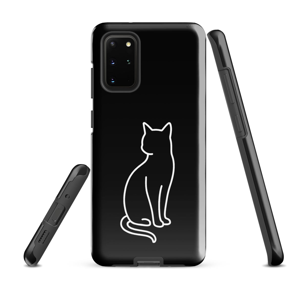 Phone Case for Samsung Galaxy with minimalist sitting cat design, black and white, perfect for modern pet lovers seeking style and protection.