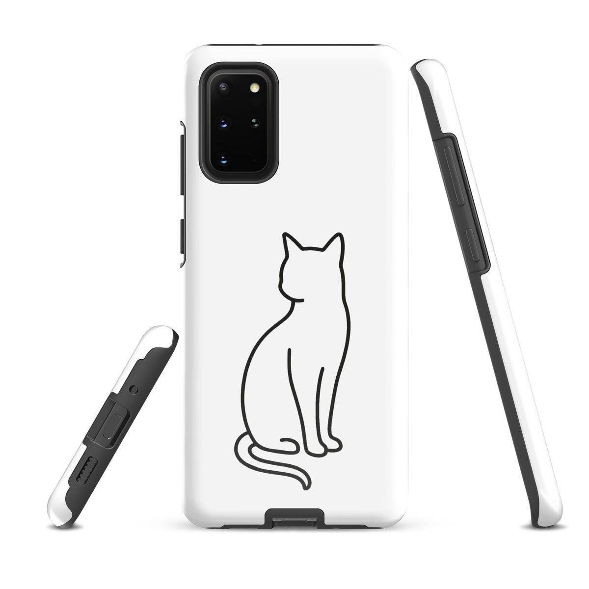 Phone Case for Samsung Galaxy with minimalist cat design in white/black, perfect for stylish pet lovers. Dual-layer protection included.